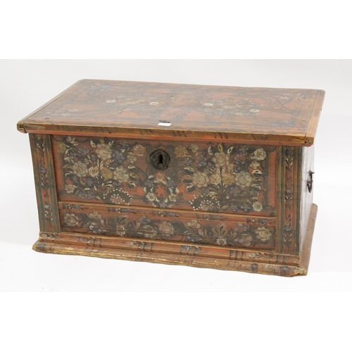 1783 - Small 19th Century Continental painted pine trunk with hinged cover above a moulded plinth base, 94c... 