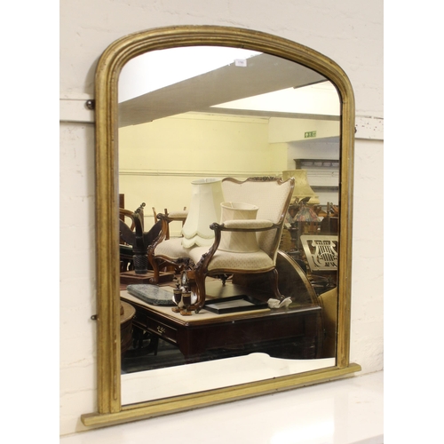 1785 - 19th Century gilded composition overmantel mirror with a moulded arch top frame, 145 x 94cm