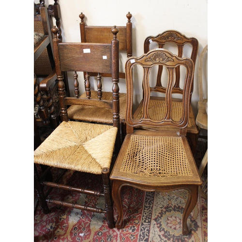 1789 - Edwardian walnut drawing room armchair, together with two pairs of Continental oak side chairs