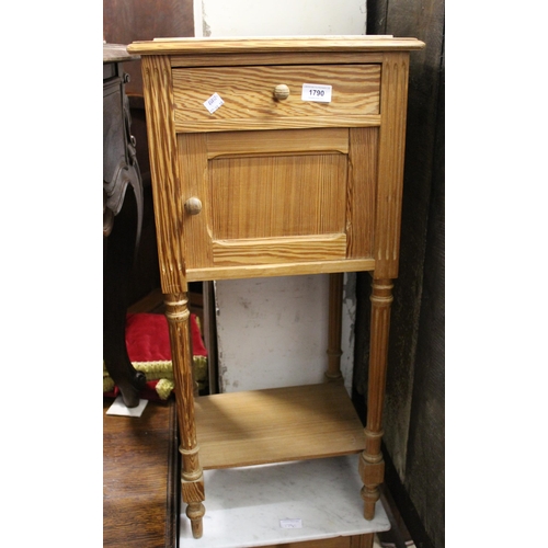 1790 - Continental pitch pine bedside cabinet with marble inset top, 37cm wide, together with another simil... 