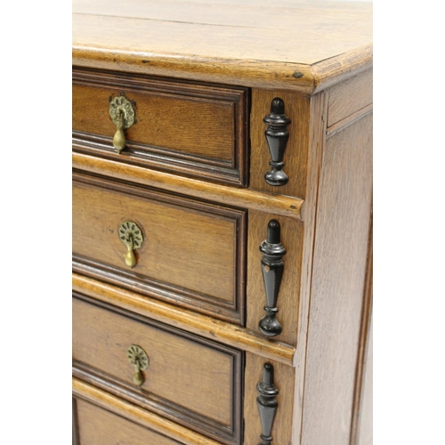 1794 - Small late 17th / early 18th Century oak moulded front chest, the plank top above four graduated dra... 