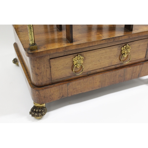 1796 - 19th Century rosewood and gilt brass mounted four tier what not, the acanthus galleried top above gi... 