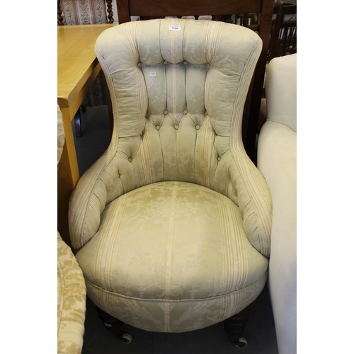 1798 - 19th Century button floral upholstered low seat nursing chair on turned front supports, together wit... 