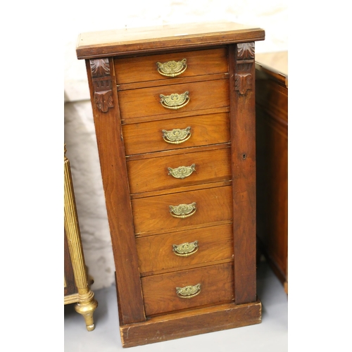 1817 - Late Victorian walnut Wellington chest of seven drawers on a plinth base, 53 x 40 x 107cm high