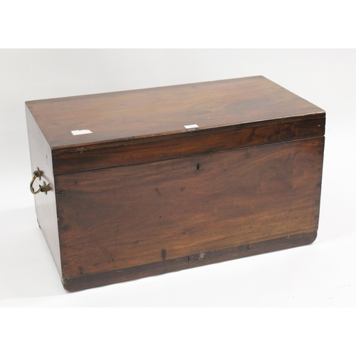 1823 - 19th Century mahogany campaign chest with brass side handles and key, 86cm wide x 45cm deep x 47cm h... 