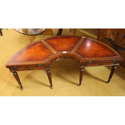 1828 - Unusual good quality reproduction mahogany and leather inset half round / circular metamorphic coffe... 