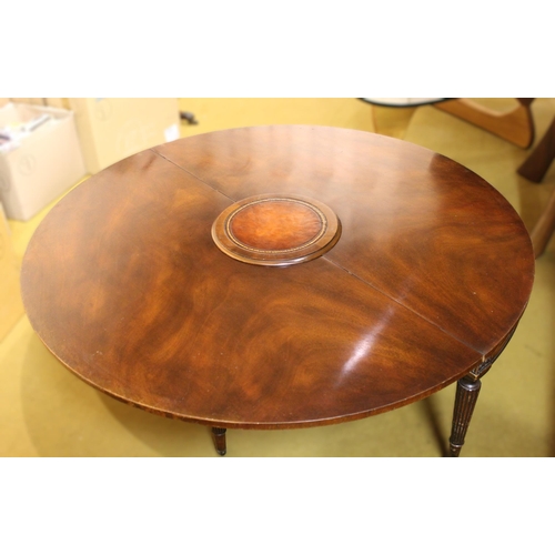 1828 - Unusual good quality reproduction mahogany and leather inset half round / circular metamorphic coffe... 