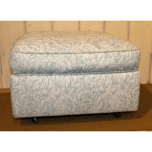 1833 - Pair of modern two seat sofas upholstered in a pale blue / silver grey floral fabric, together with ... 