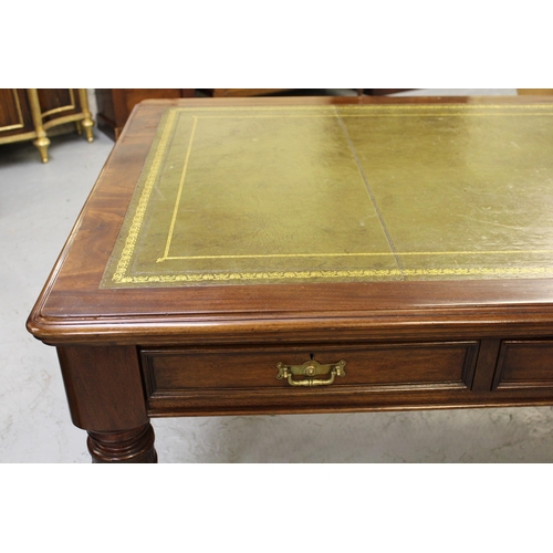 1836 - 19th Century Maple and Co mahogany partner's table, with a green tooled leather inset moulded top ab... 