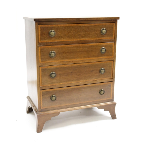 1839 - Small Edwardian mahogany satinwood crossbanded and line inlaid dwarf chest of four drawers raised on... 