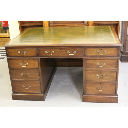 1845 - 19th Century mahogany twin pedestal partners desk, the green leather inset moulded top above a typic... 