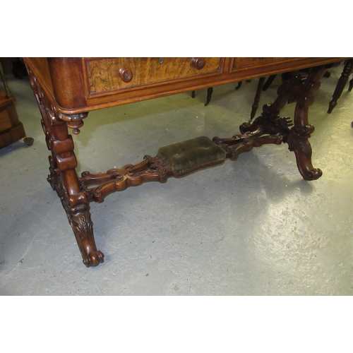 1847 - Victorian figured walnut writing table, the green leather inset top above three frieze drawers oppos... 