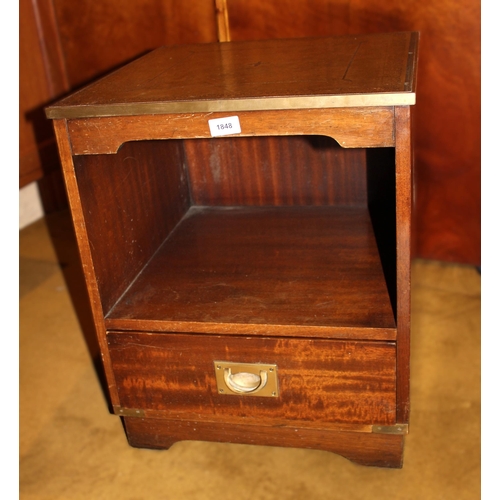 1848 - Reproduction mahogany military style bedside cabinet with a green tooled leather top above an alcove... 