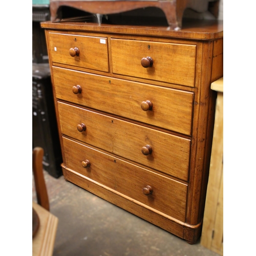 1865 - Victorian mahogany straight front chest of two short and three long drawers, with knob handles on a ... 