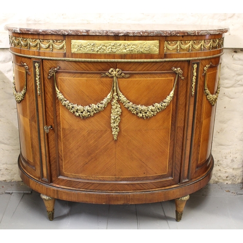 1868 - Late 19th / early 20th Century French Kingwood and ormolu mounted demi lune commode, the rouge marbl... 