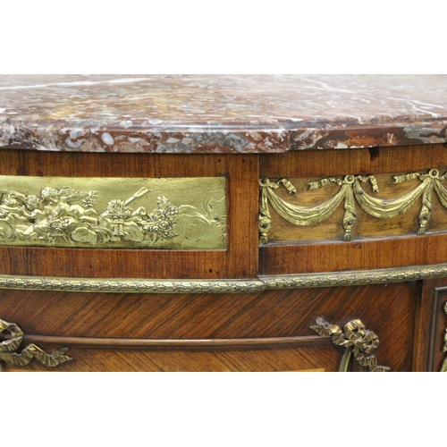 1868 - Late 19th / early 20th Century French Kingwood and ormolu mounted demi lune commode, the rouge marbl... 