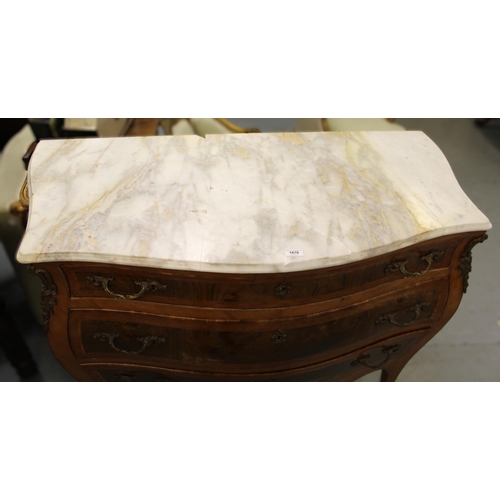 1870 - French kingwood and walnut ormulu mounted bombe shaped commode on cabriole supports (the marble top ... 