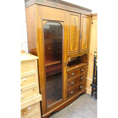 1878 - Edwardian mahogany crossbanded and inlaid side cabinet, having single glazed door with a shelved int... 