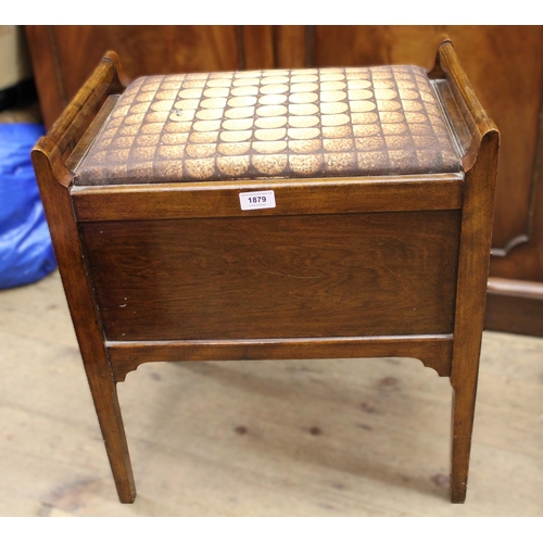 1879 - 20th Century box seat piano stool with two end drawers, together with a small stained pine box