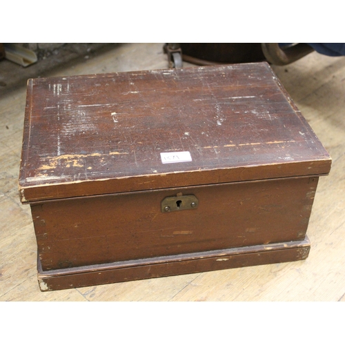 1879 - 20th Century box seat piano stool with two end drawers, together with a small stained pine box