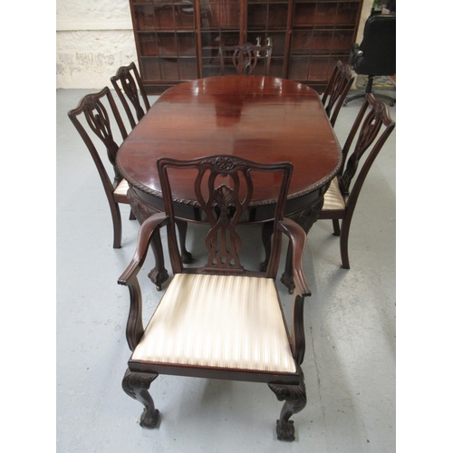 1885 - Chippendale style mahogany wind-out dining table with gadroon edge and two leaves, raised on carved ... 