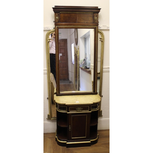 1890 - 19th Century Continental mahogany pier cabinet, the tall narrow mirrored back above a marble top, th... 