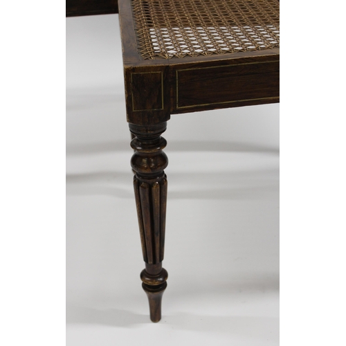 1891 - Pair of Regency simulated rosewood stools, the shaped canework tops above inverted bowl front frieze... 