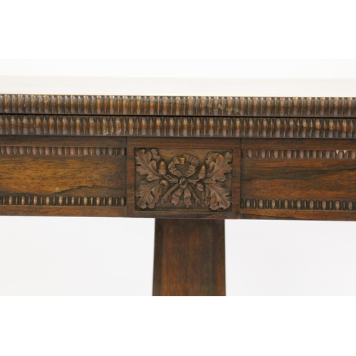 1896 - 19th Century rosewood card table, the hinged swivel top with baize lined interior and gadroon moulde... 