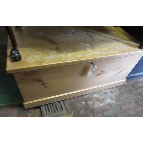 1899 - Late 20th Century pine blanket box with hinged cover and iron carrying handles, 118cm wide x 60cm de... 