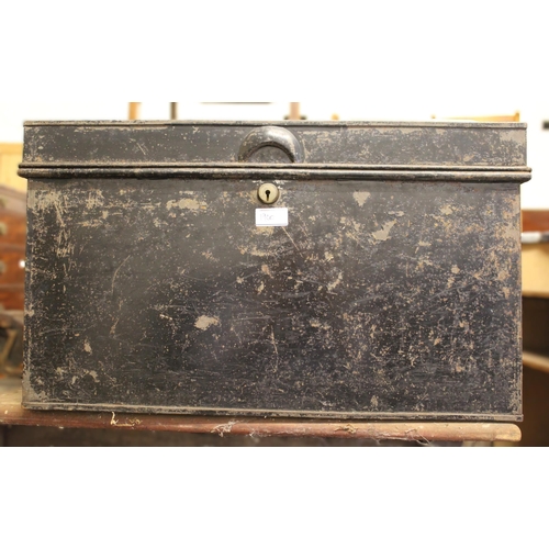 1900 - Late 20th Century pine blanket box with hinged cover and iron carrying handles, 73cm wide x 56cm dee... 