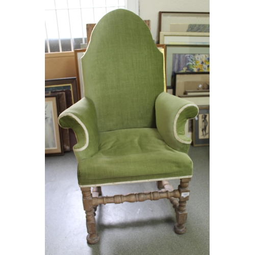 1903 - 17th Century style upholstered armchair, together with a near pair of mahogany open armchairs