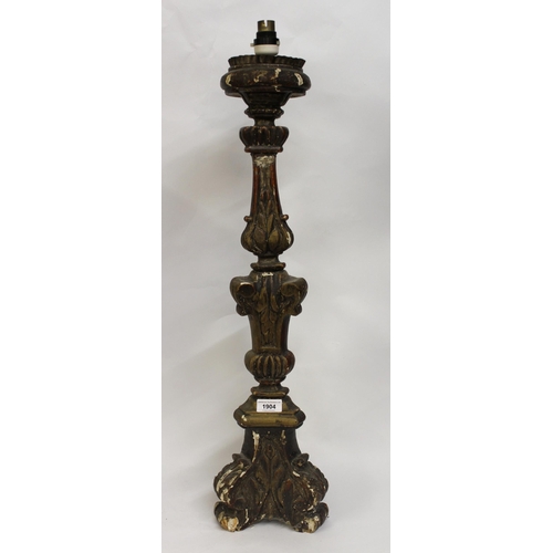 1904 - Antique carved and painted candlestand adapted for use with electricity