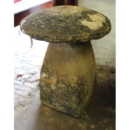 1906 - Pair of carved stone staddle stones with circular tops and square tapering bases