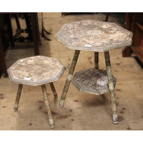 1908 - Kashmiri octagonal occasional table, together with a similar smaller table