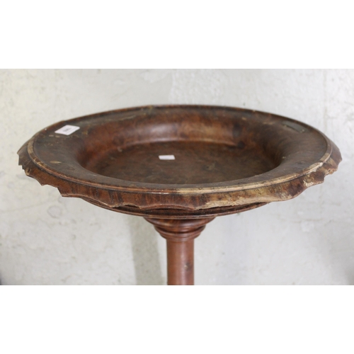 1909 - Unusual 19th Century burr yew wood pedestal occasional table, the dish top above a turned column sup... 