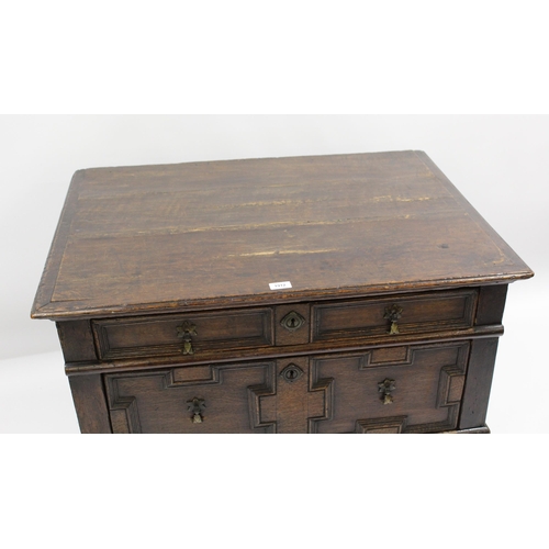 1912 - 17th Century oak chest with three drawers decorated with geometric mouldings