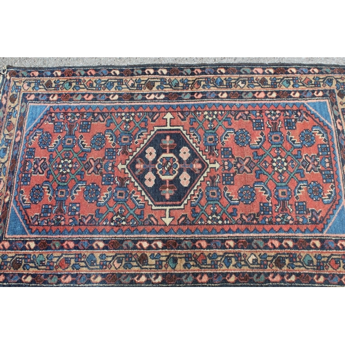 35 - Small Hamadan rug with Herati design, together with another similar rug (at fault)