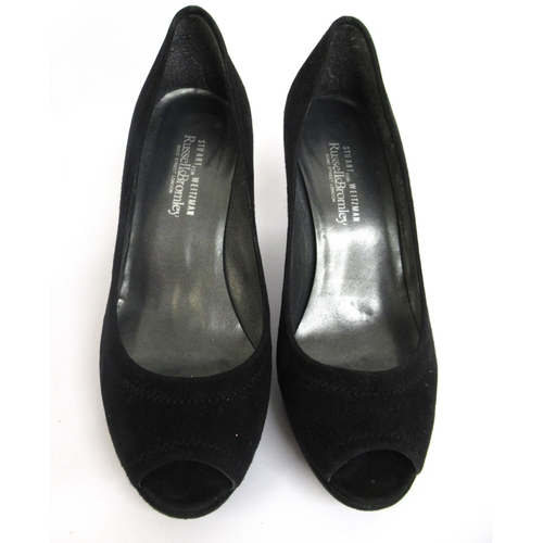 39 - Stuart Weitzman for Russell & Bromley, black suede peep toe shoes, size UK 4 / USA 6, with original ... 