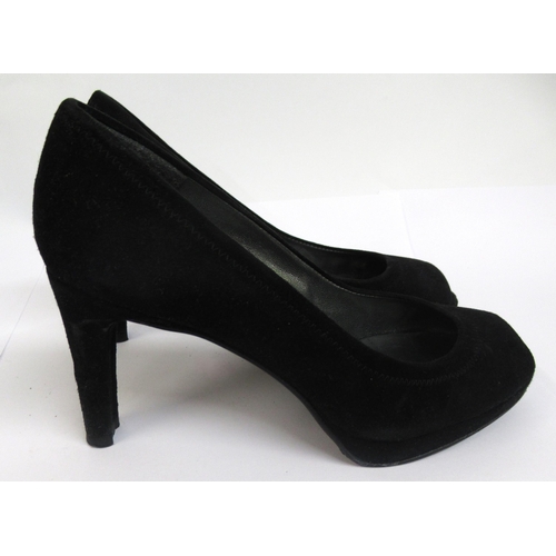 39 - Stuart Weitzman for Russell & Bromley, black suede peep toe shoes, size UK 4 / USA 6, with original ... 