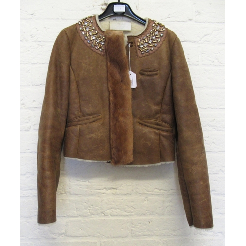 48 - Prada, Milan, Shearling jacket with sheep wool lining, jewelled collar and fur trim, size 40