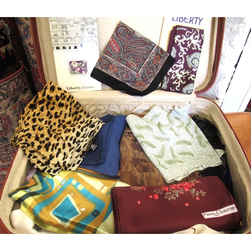 61 - Suitcase containing various scarves including Liberty, Jacquard and Valentino