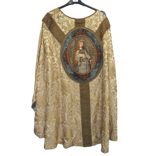 70 - Gold threadwork embroidered vestment, the central panel depicting St. Agnes (with damages)