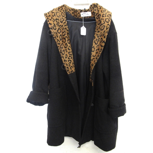 71 - Colette ladies coat with simulated leopard skin hood and collar, size 8