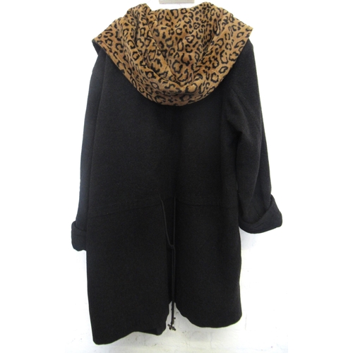 71 - Colette ladies coat with simulated leopard skin hood and collar, size 8