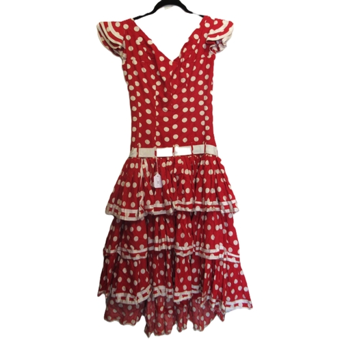 77 - Vintage Spanish flamenco style dress (no labels) and a three quarter length sleeved dress with taffe... 