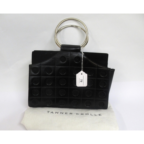 79 - Tanner Krolle, London, leather and suede cut out bag with metal hoop handles, 28cm wide x 19.5cm hig... 