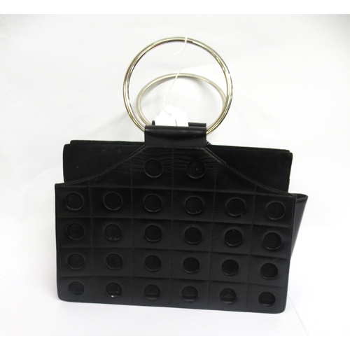 79 - Tanner Krolle, London, leather and suede cut out bag with metal hoop handles, 28cm wide x 19.5cm hig... 