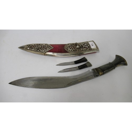 174 - George V 7th Gurkha Rifles presentation kukri with horn grip housed in a white metal scabbard