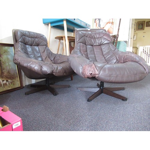 1759 - Pair of mid 20th Century Bramin Danish brown leather tub chairs