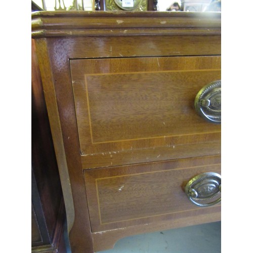 1835 - Pair of reproduction mahogany and line inlaid two drawer bedside tables on splayed supports